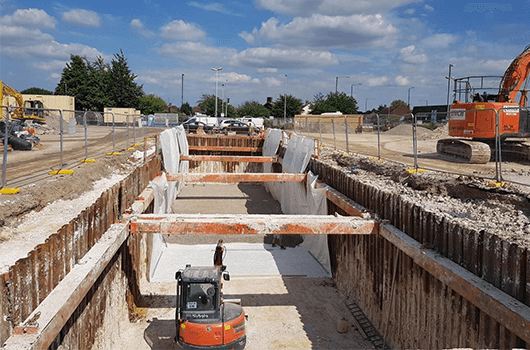 Storm Water Attenuation Tank Construction – Deep Excavation Support, Kent