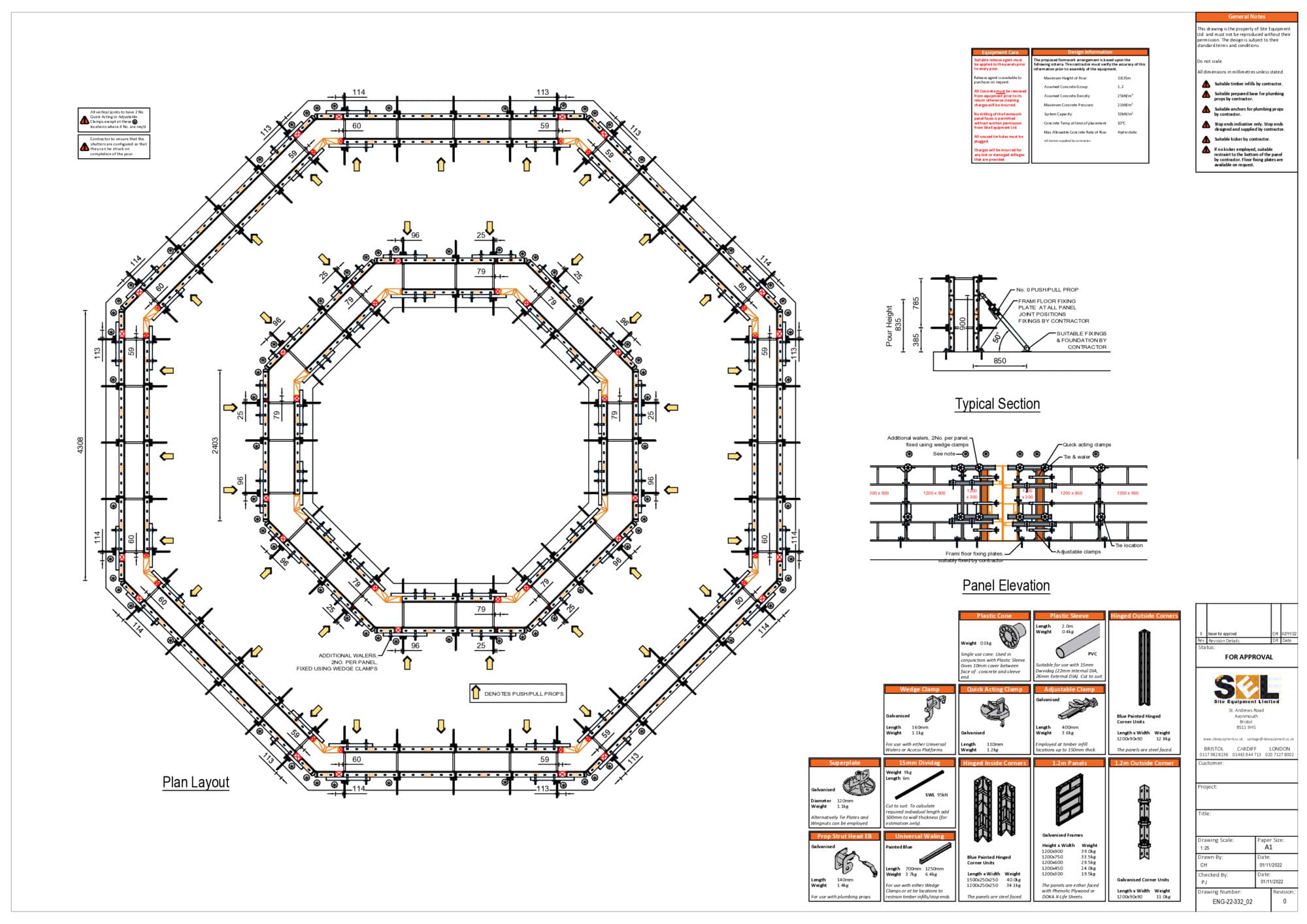 Octagonal Frami formwork temporary works design drawing for the observatory base