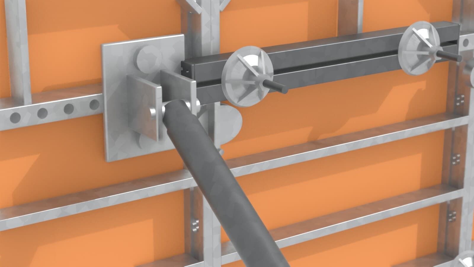 Quick-acting clamp closing a Doka Frami panel joint