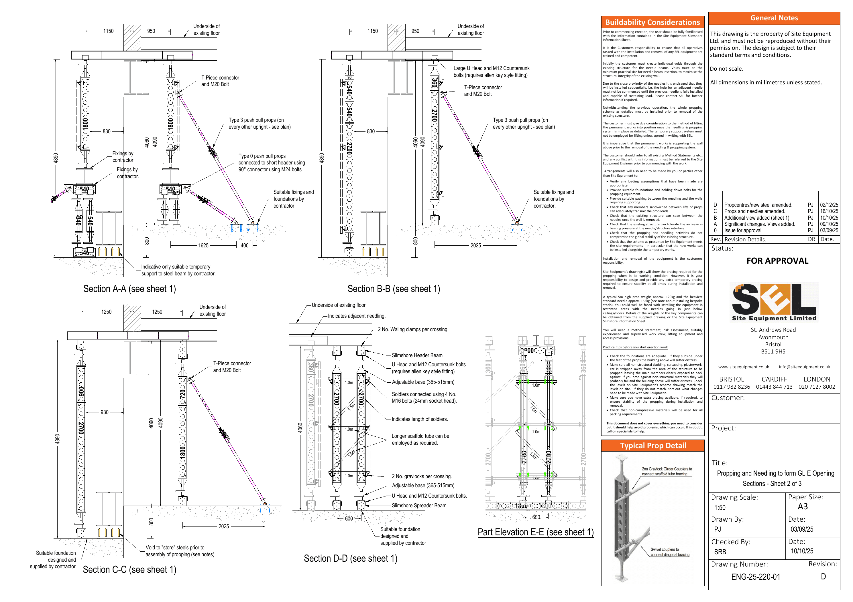 Temporary works design sections through the Slimshore prop and needle arrangement