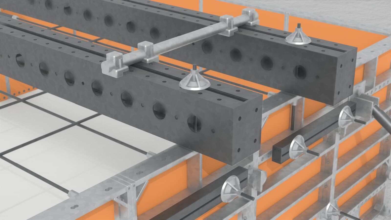 Slimshore soldier tied down to the panel top with 600mm Dywidag, superplate and hex nut