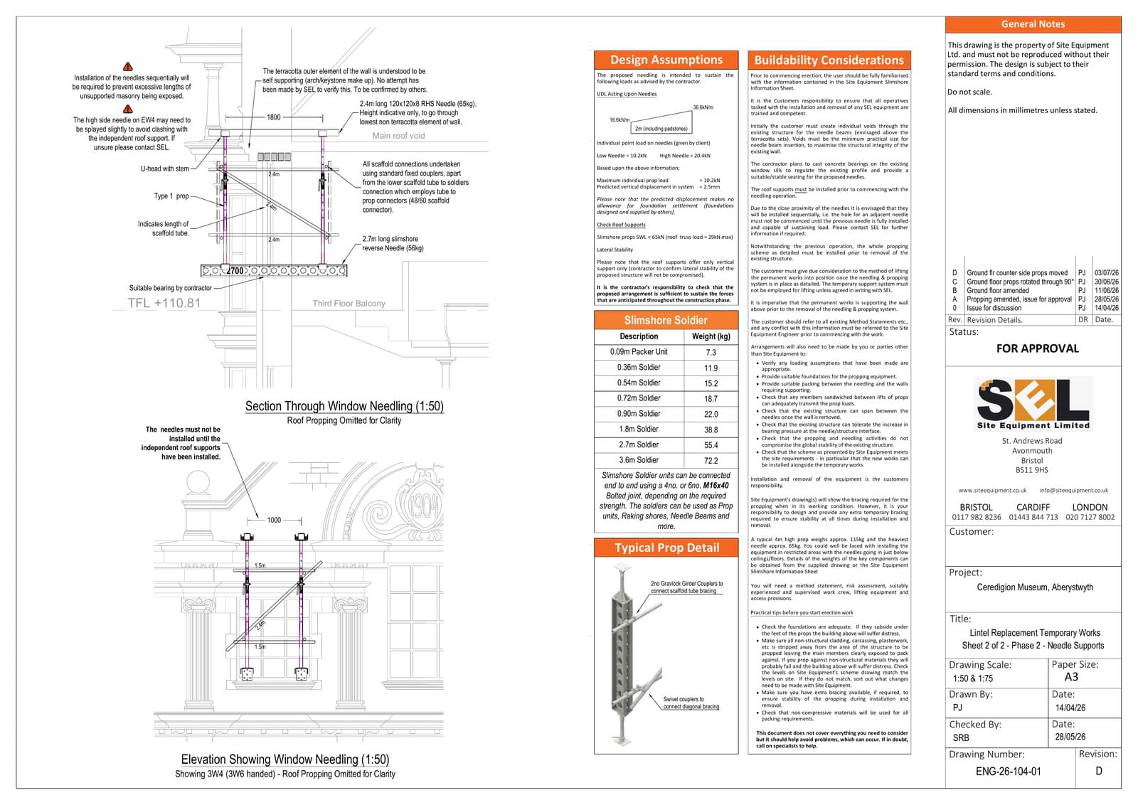 SEL Temporary Works Design sheet 2 showing Phase 2 reverse needling at the third-floor windows