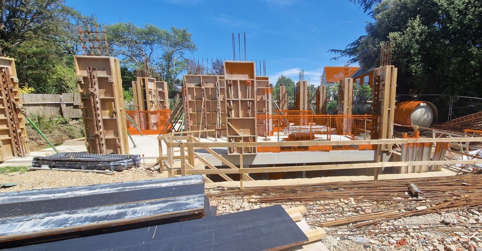 Basement column rebar setup prior to formwork shuttering installation