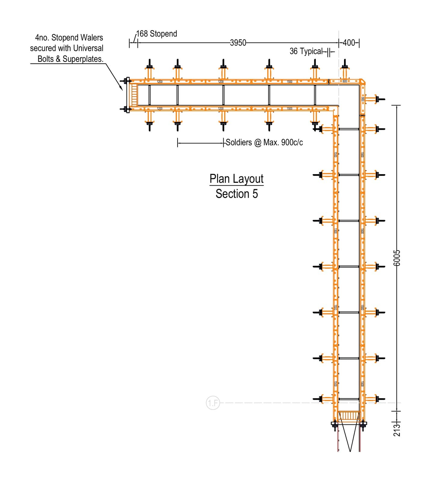 SEL Temporary Works Design plan layout of the Frami and Slimshore formwork for Section 5 of the rammed earth walls