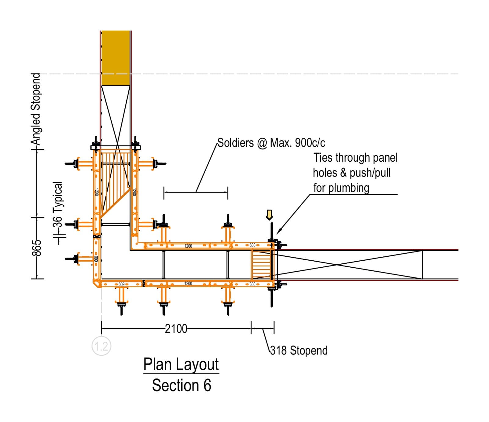 SEL Temporary Works Design plan layout of the rammed earth formwork for Section 6