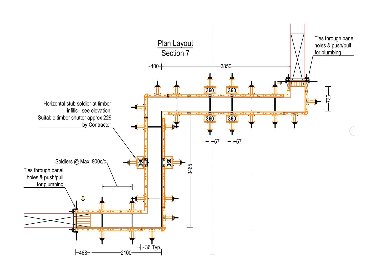 SEL Temporary Works Design plan layout of the rammed earth formwork for Section 7