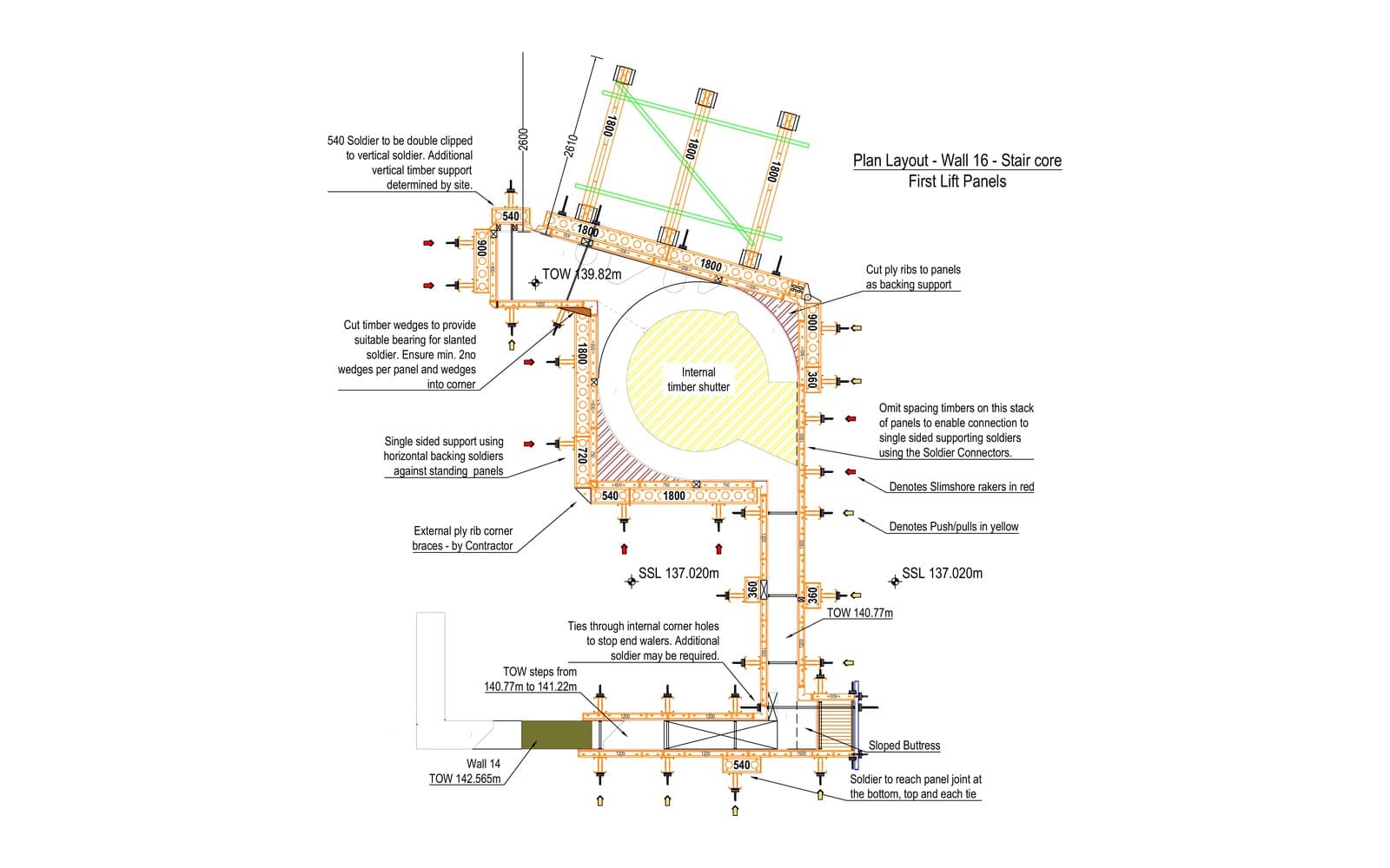 SEL Temporary Works Design plan of the stair core formwork around the internal timber shutter