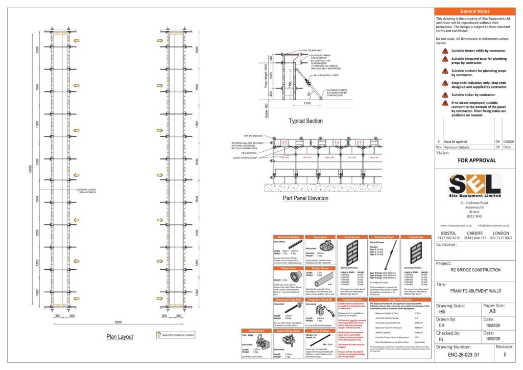 Abutment Walls Frami Formwork Temporary Works Design drawing