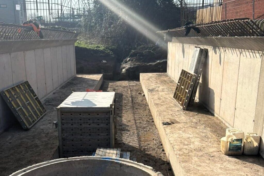 Completed concrete abutment walls