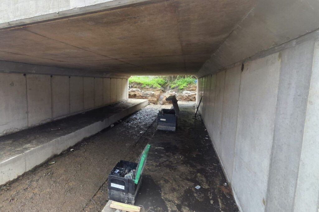 Finished bridge underpass interior view